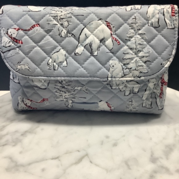 Vera Bradley Iconic Brush & Cosmetic Case Beary Merry Gray Travel NWOT - Picture 6 of 16